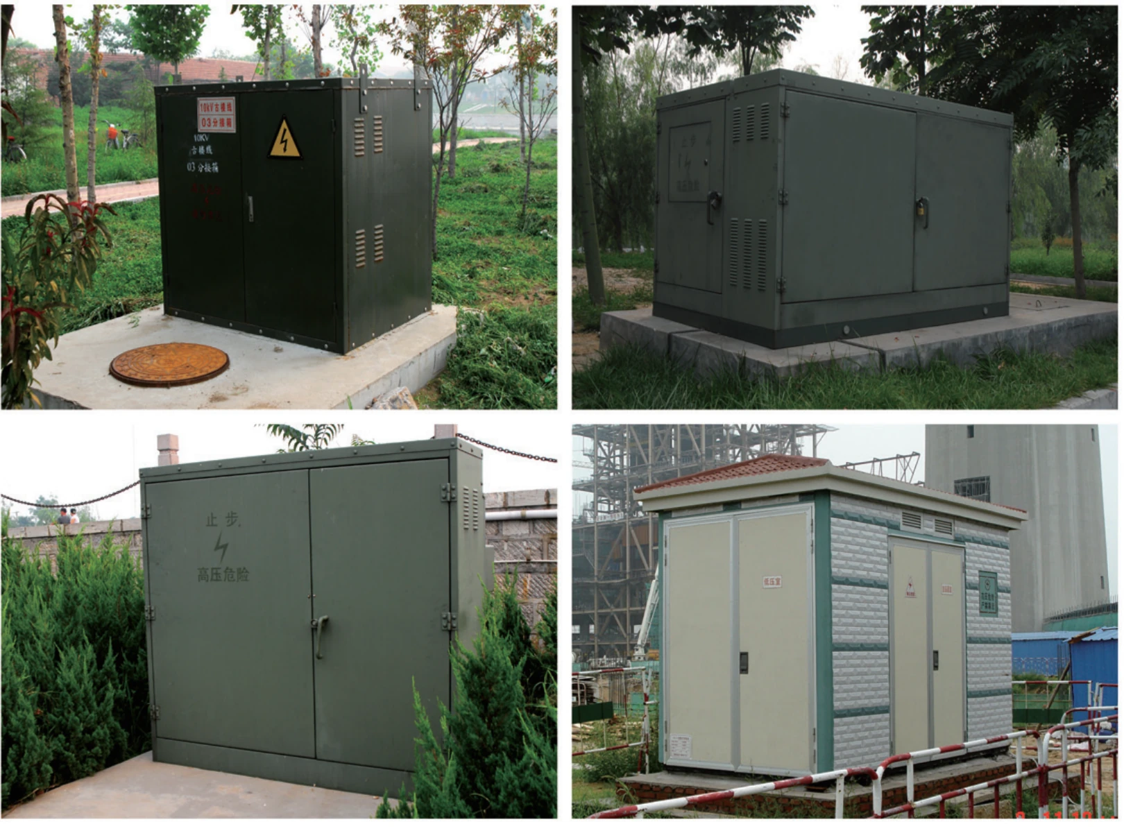 Outdoor cable distribution enclosures and pad-mounted transformers installed at project sites