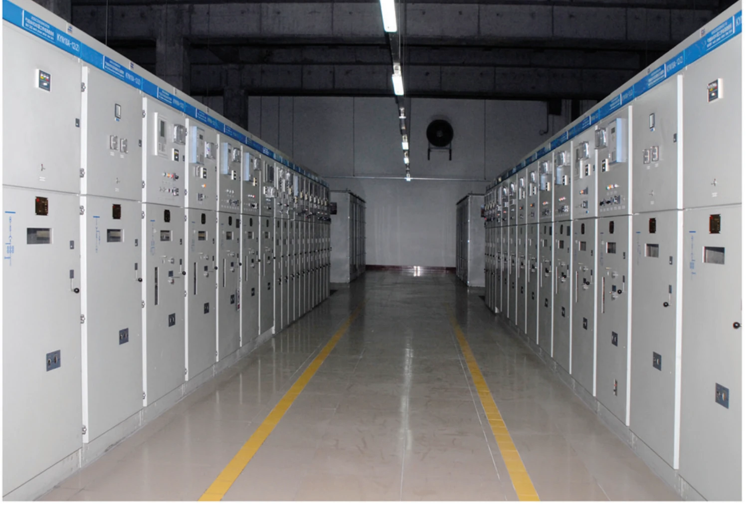 Rows of switchgear installed in a dedicated electrical room